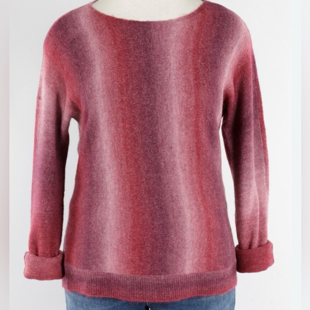CHARLIE B Women's Dolman L/S Ombre Space Dye Striped Wine Sweater Size L NEW